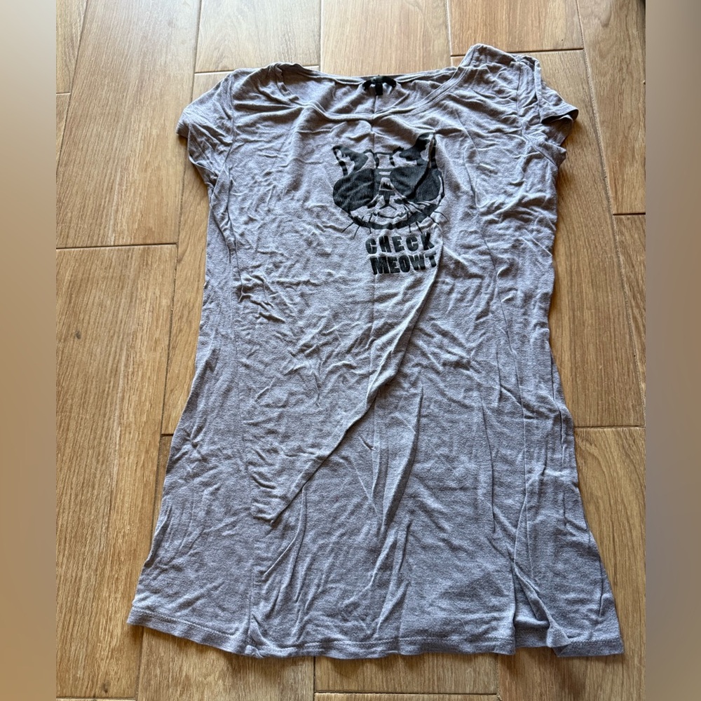 Check Meowt Gray Graphic Cat pajama shirt dress